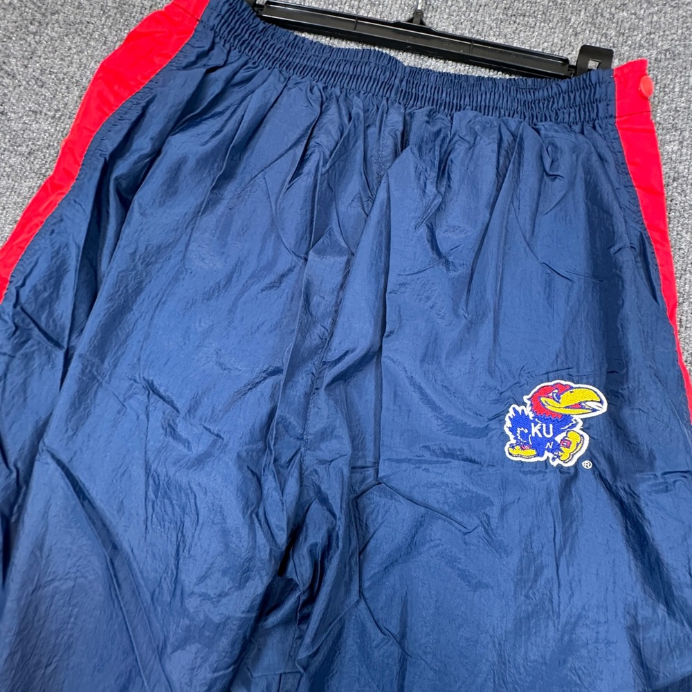 Kansas Jayhawks Tearaway Track Pants Mens L Vintage Logo Athletic Navy Red Lined